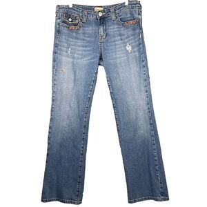 VIGOSS Boot Cut Jeans Womens 14/32 Blue Beaded Distressed Embellish Western Y2K
